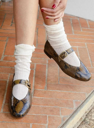 Bobbies - Ballerina Shoes Mado Leather Snake Print | Olive