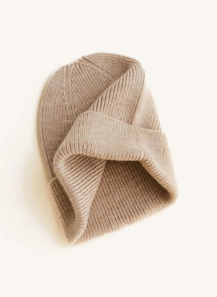 Hvid - Fonzie Merino Wool Baby Beanie | Sand