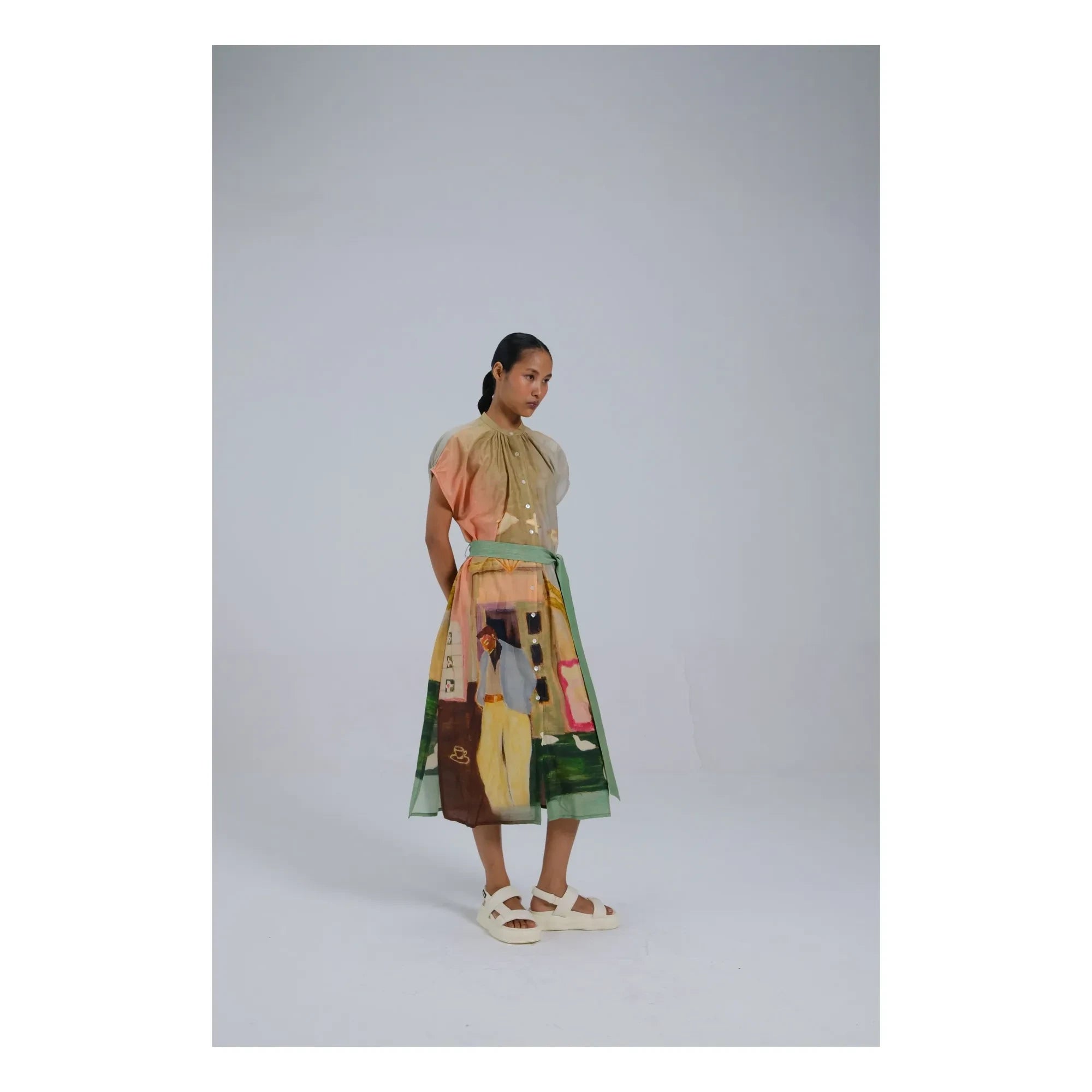 CORD - Cotton Silk Cape Dress | Green