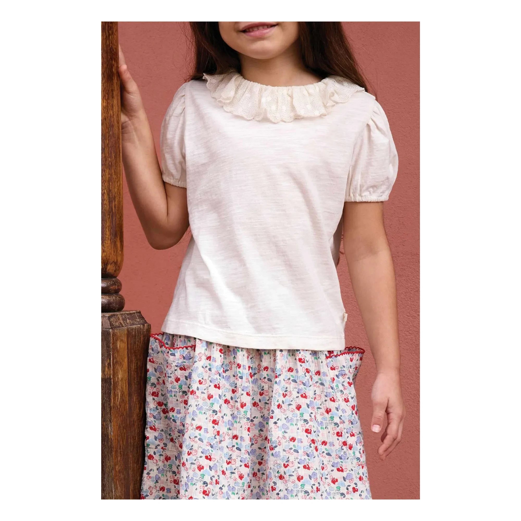 Bonton - Niris Embroidered Collar T-Shirt | Ecru