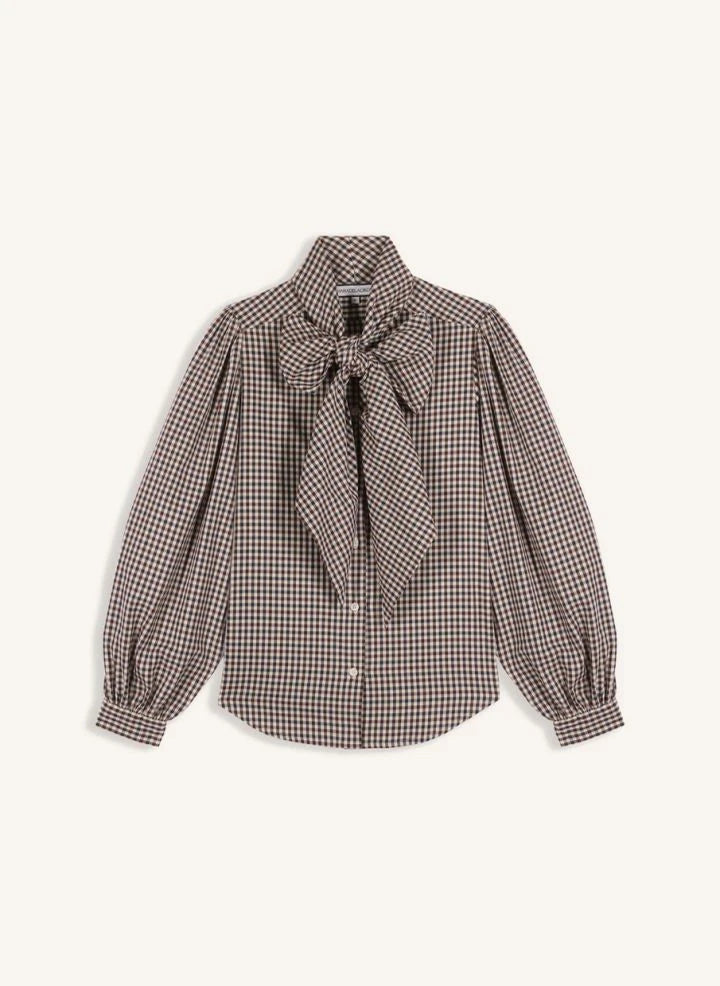 Maria de la Orden - Peri Masalı Gingham Pamuklu Bluz | Kahverengi