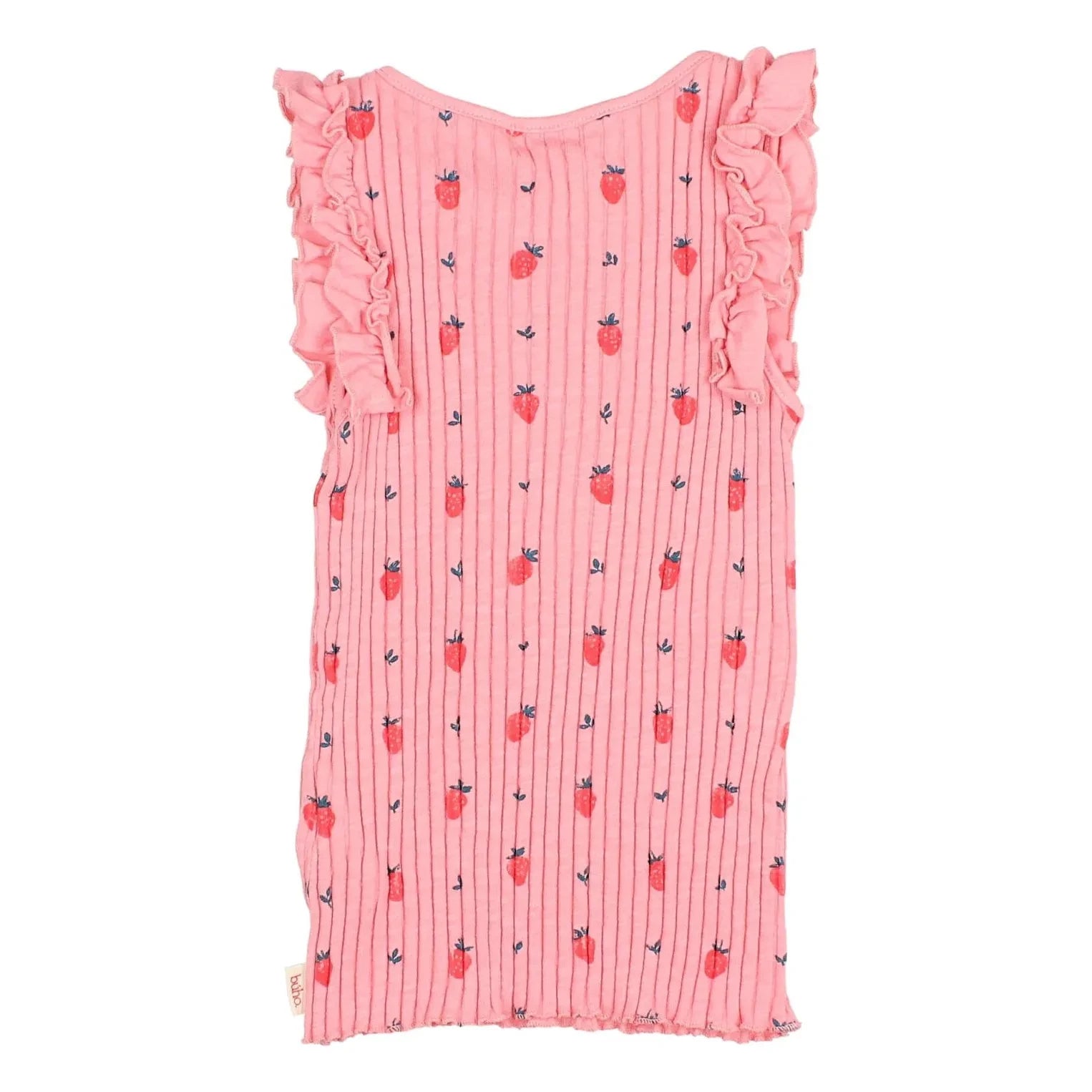 Búho - Striped Organic Cotton Tank Top Strawberry Ruffles | Pink