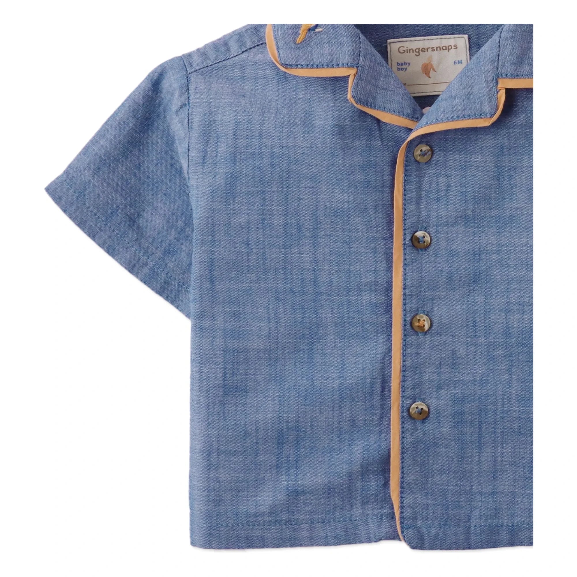 Gingersnaps - Steven Embroidered Banana Chambray Shirt | Blue