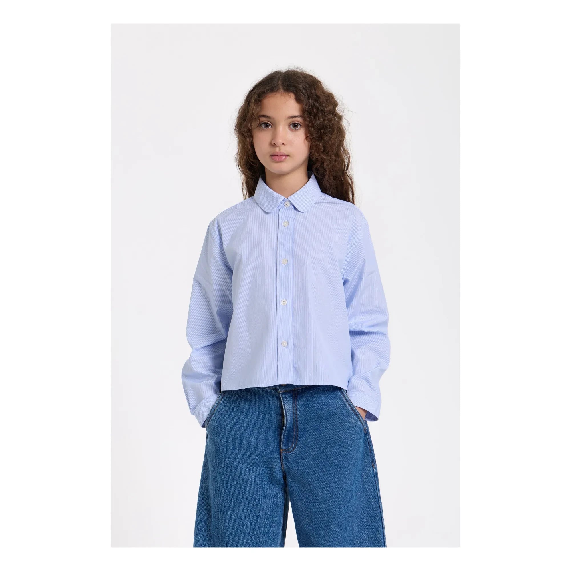 Smallable Kid - Clara Striped Short Shirt | Light Blue