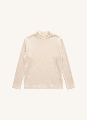 Studio Bohème - Ruffled Collar Mara Organic Cotton T-Shirt | Vanilla