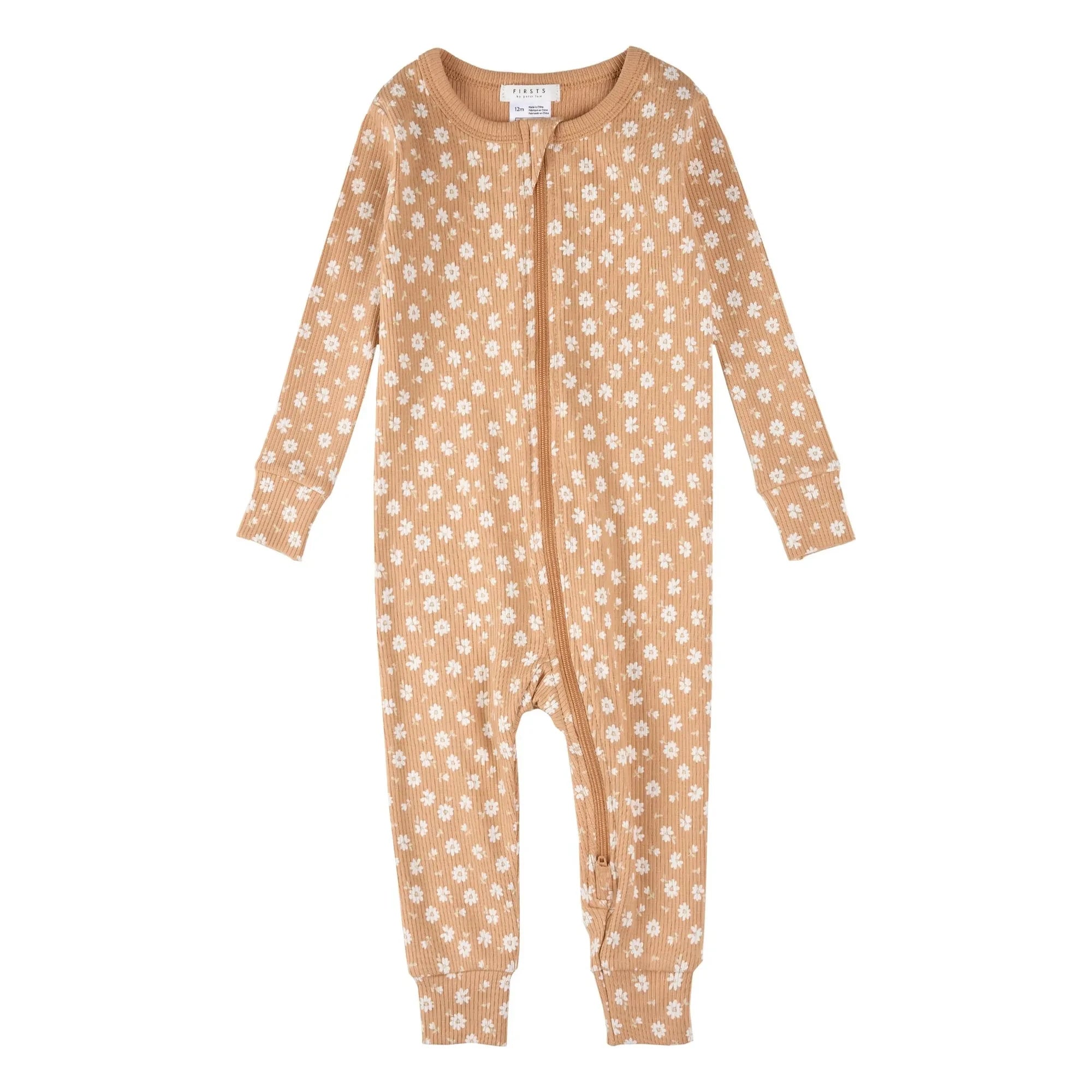 Petit Lem - Floral Patterned Footed Organic Cotton Pajamas | Natural