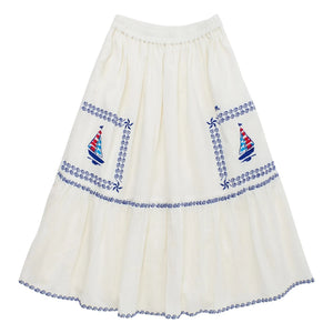 Maison Mangostan - Voiles Embroidered Skirt | White