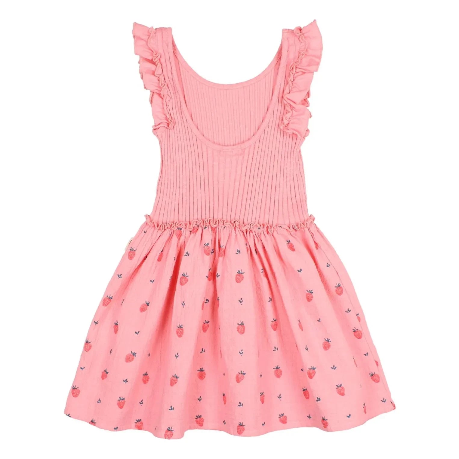 Búho - Ribbed Dress with Strawberry Ruffles Organic Cotton | Light Pink