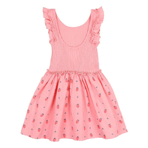 Búho - Ribbed Dress with Strawberry Ruffles Organic Cotton | Light Pink