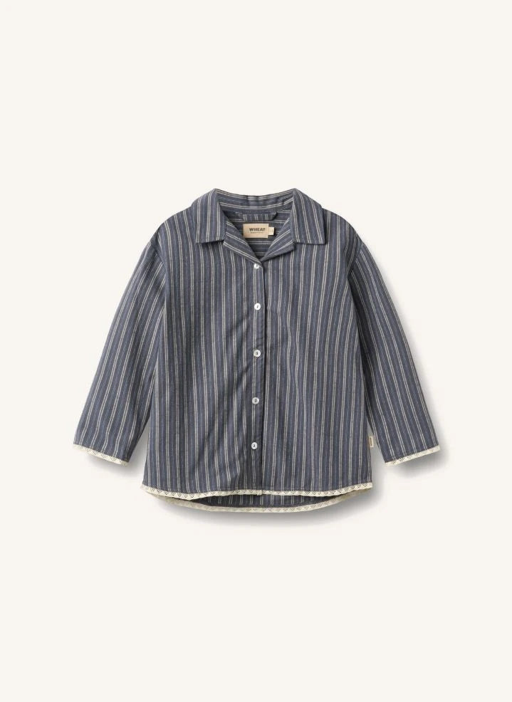 Wheat - Striped organic cotton pajamas | Grey Blue