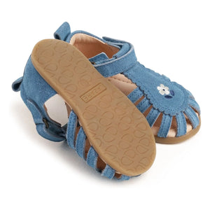 Lazare - Colette Fleur Suede Embroidered Sandals | Navy Blue