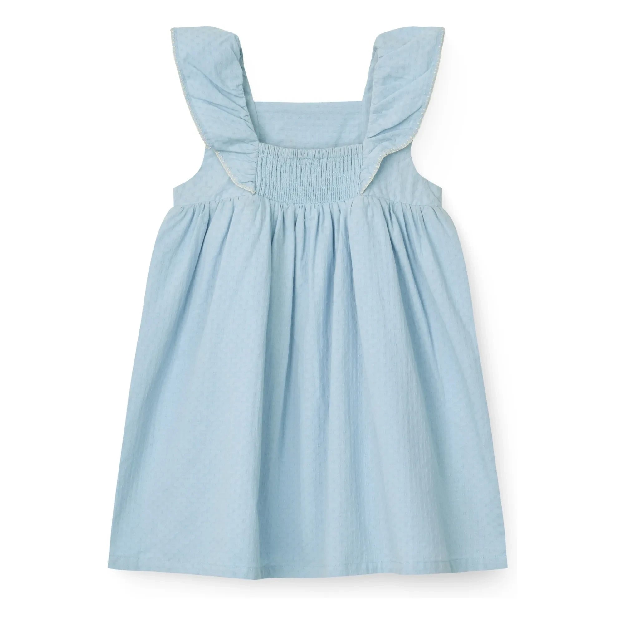 Copenhagen Colors - Floral Embroidered Bird Pattern Organic Cotton Dress | Light Blue