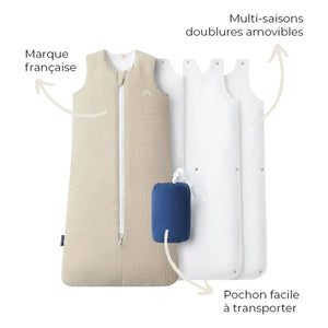 Les Petites Billes - Reversible multi-season sleep suit made of double-layer muslin fabric | Beige