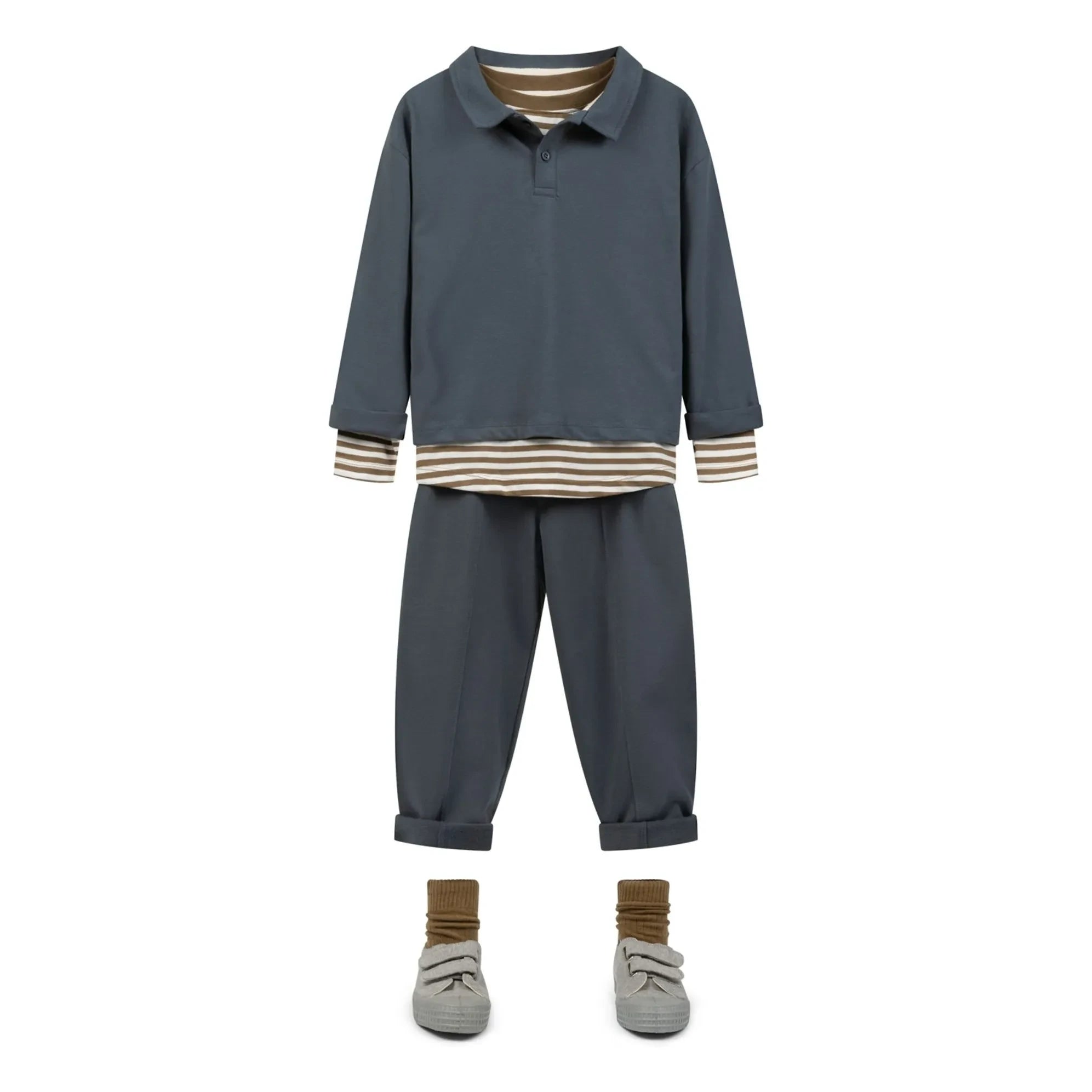 Gray Label - Striped Organic Cotton T-Shirt | Dark Khaki Brown