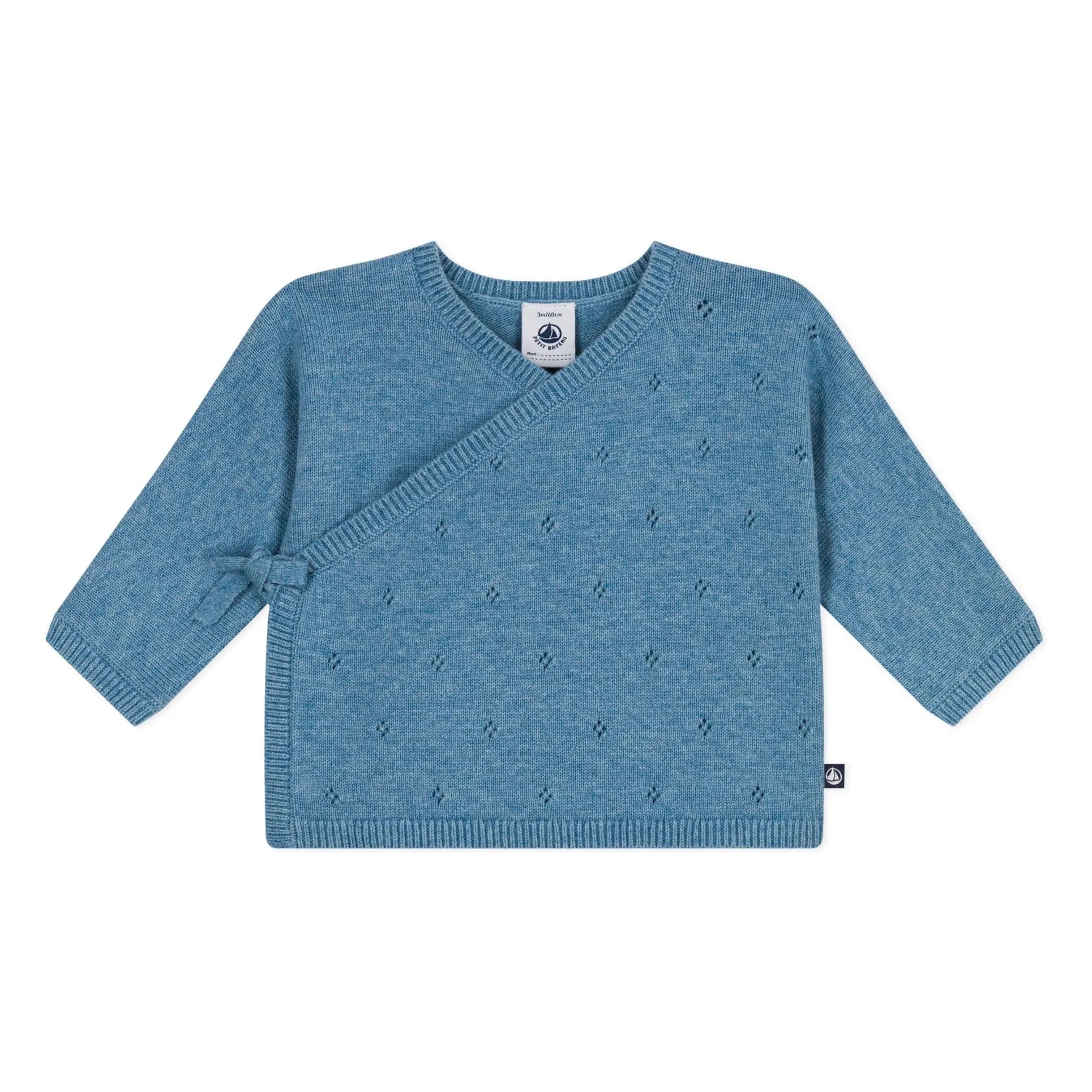 Petit Bateau - Pointelle Wool Wrap Cardigan | Light Blue