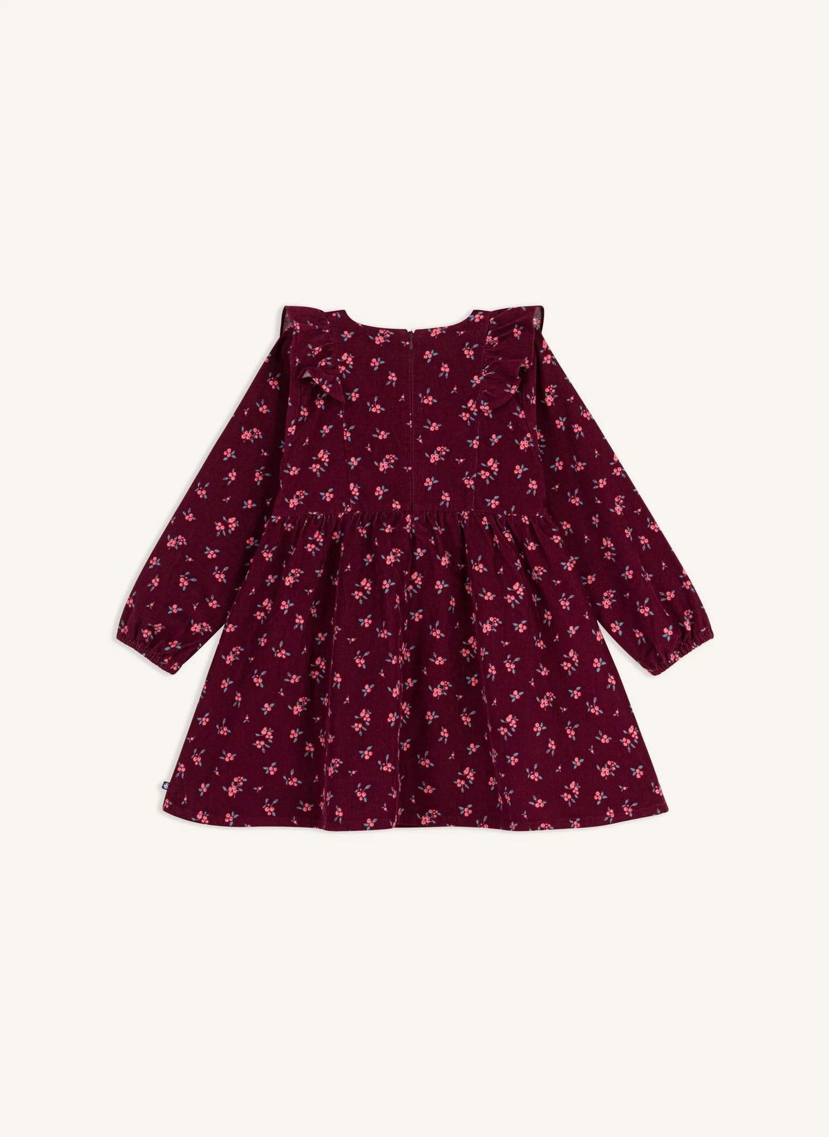 Petit Bateau - Organik Pamuk Keten Çiçekli Fırfırlı Elbise | Bordo