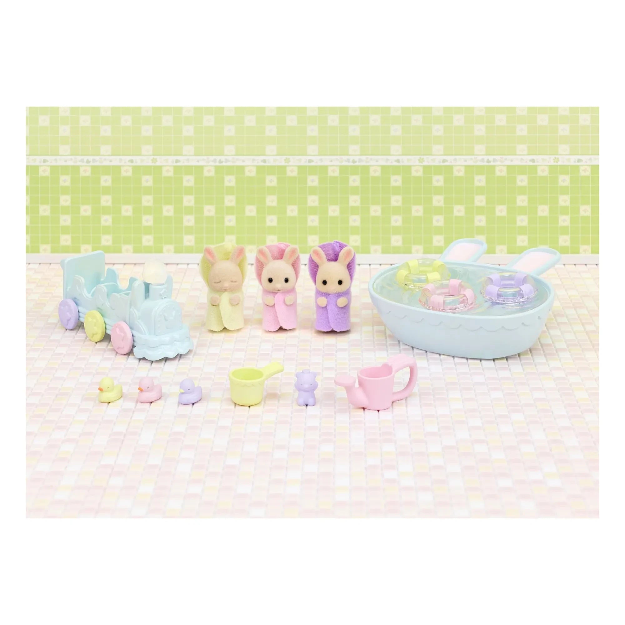 Sylvanian Families - Lapin üçüzleri Krem ve banyo aksesuarları