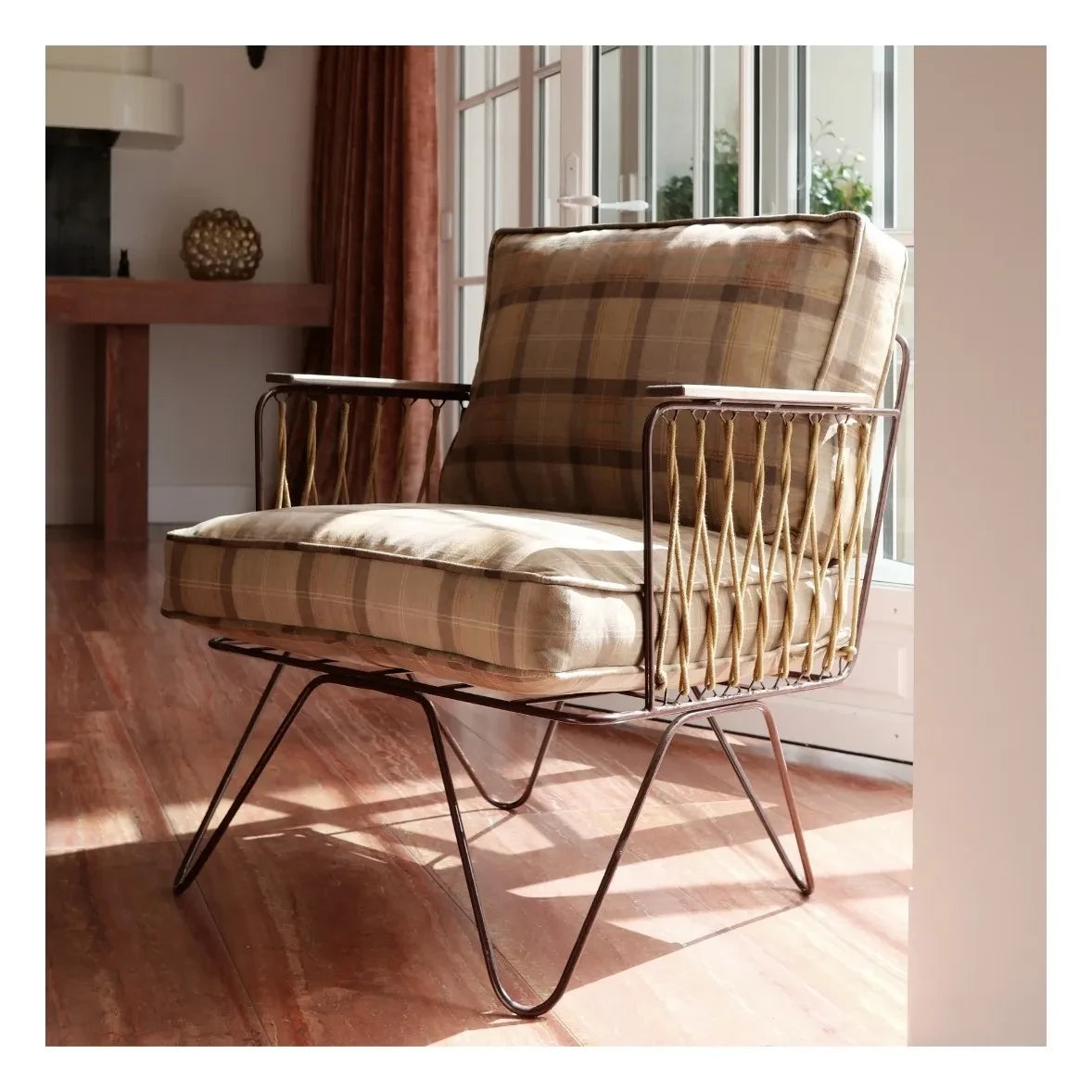 Honoré - Tartan Velvet Croisette Armchair | Caramel