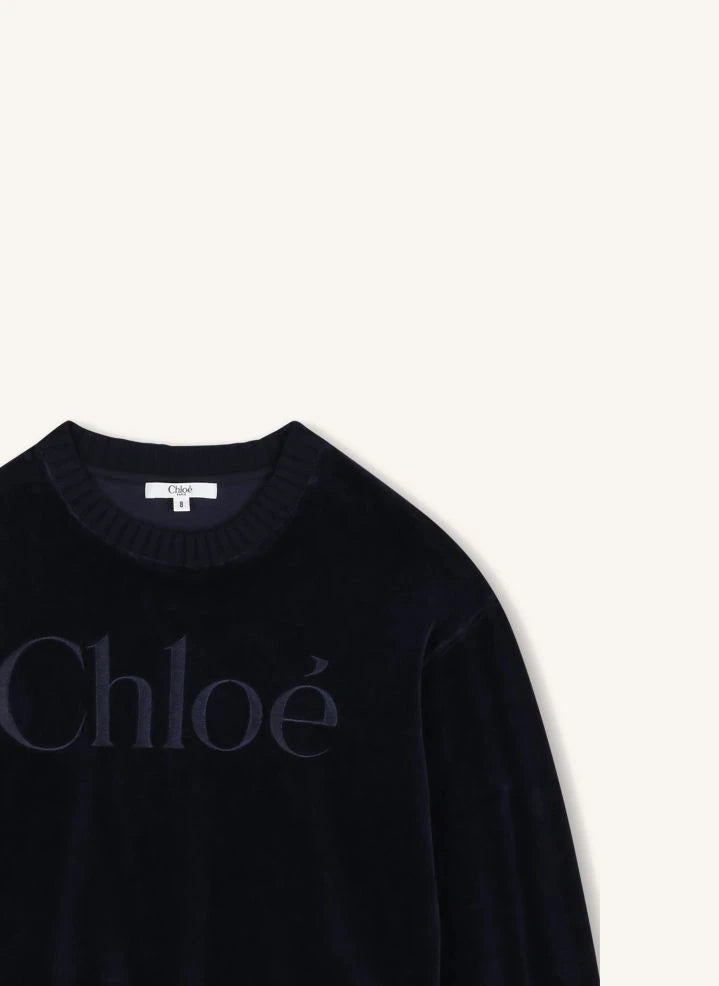 Chloé - Chloé Organik Pamuk Kadife Sweatshirt | Koyu Mavi