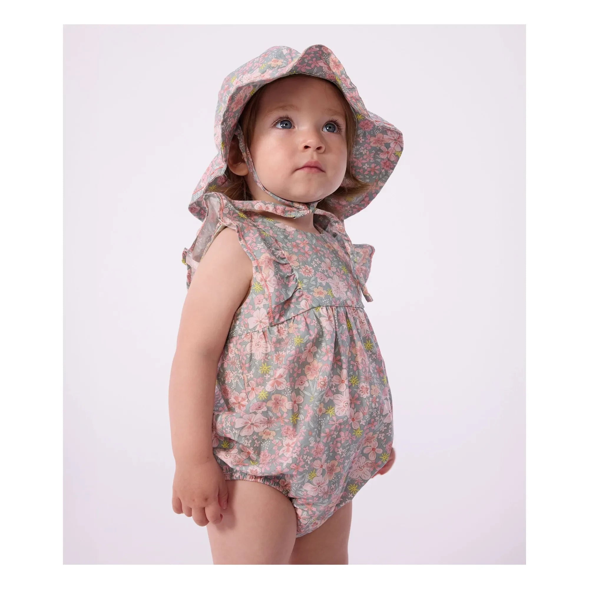 Petit Bateau - Organic cotton poplin floral jumpsuit | Grey Blue