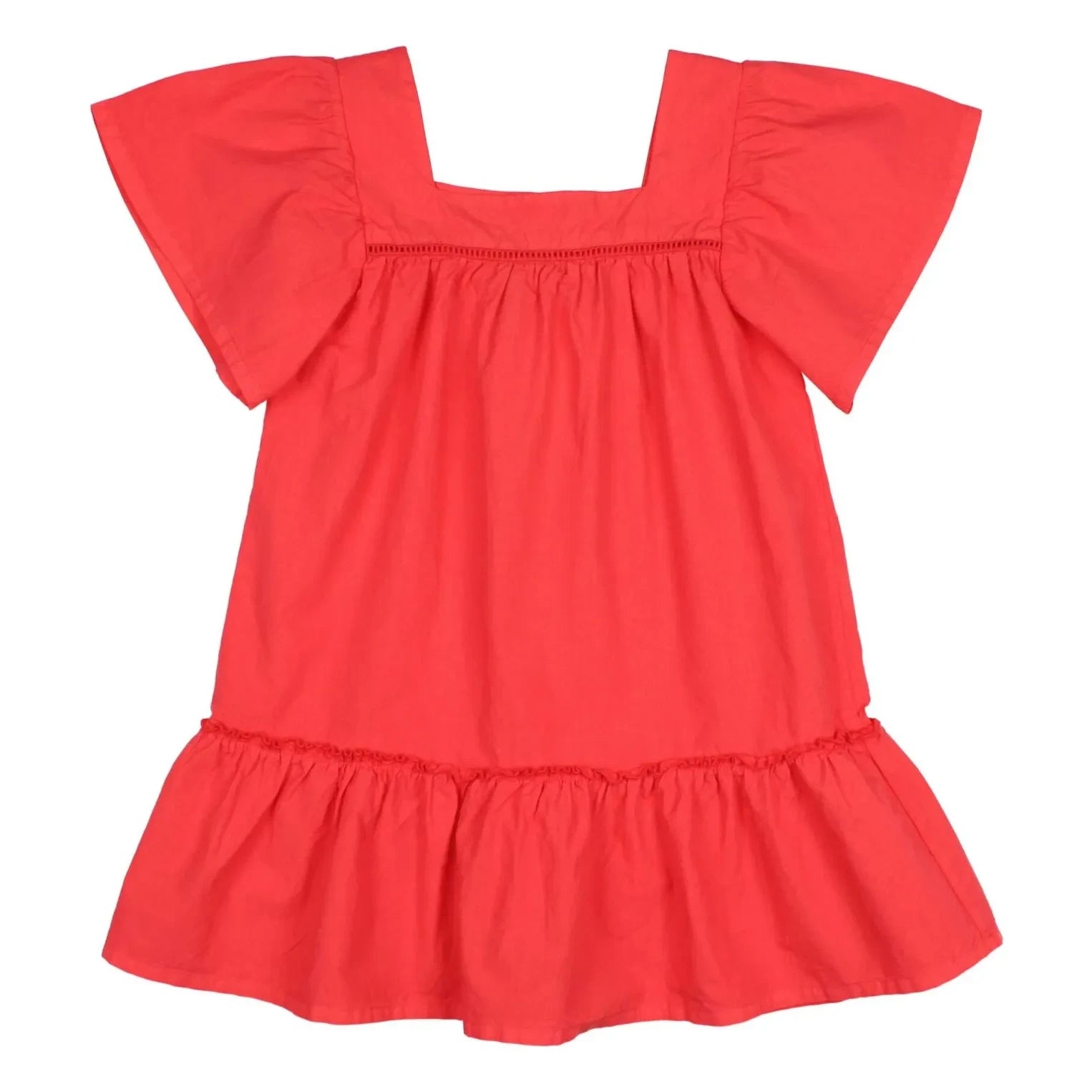 Búho - Organic cotton poplin ruffle dress | Red