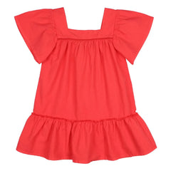 Búho - Organic cotton poplin ruffle dress | Red