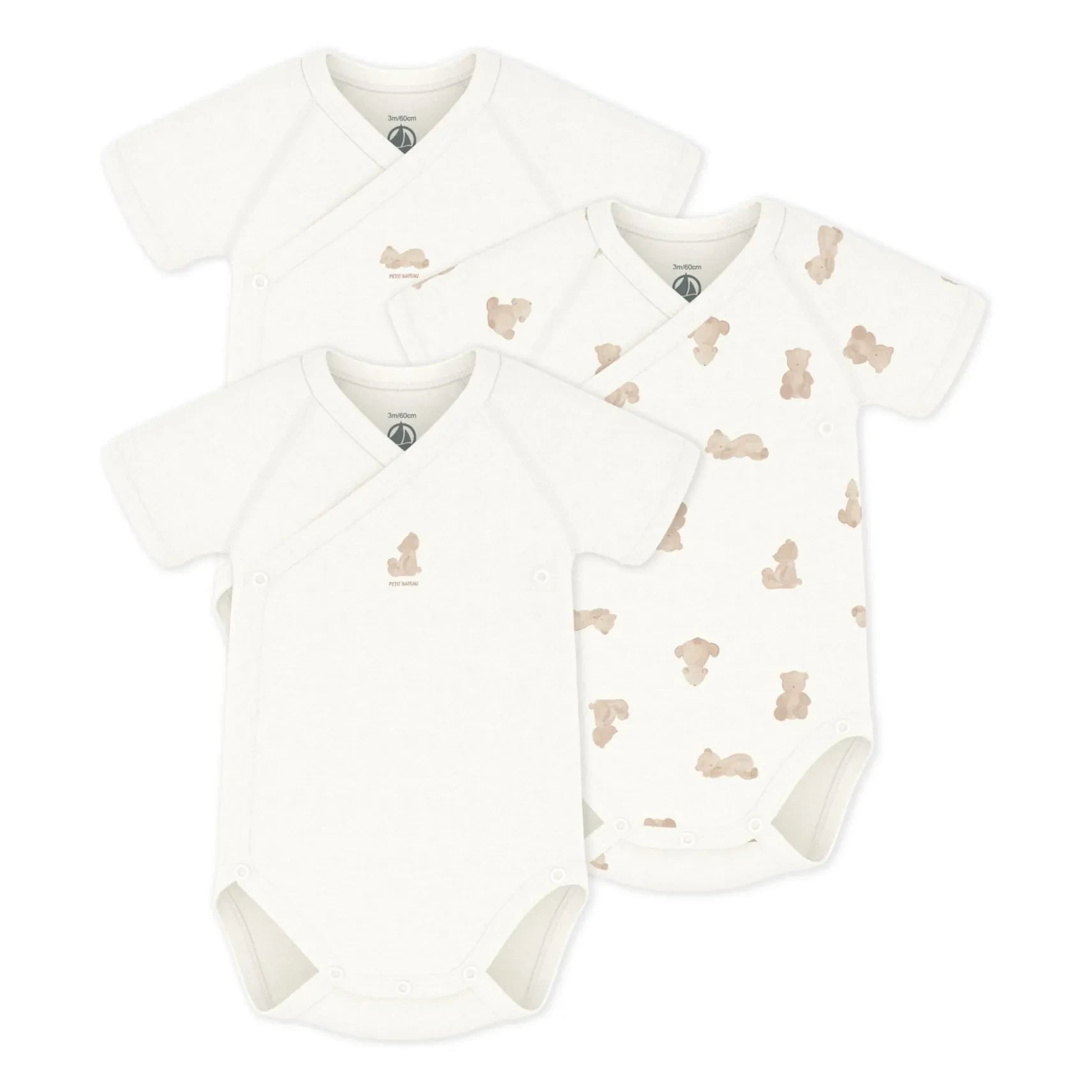 Petit Bateau - 3-Pack Organic Cotton Bear Pattern Crossbody Bags | Ecru