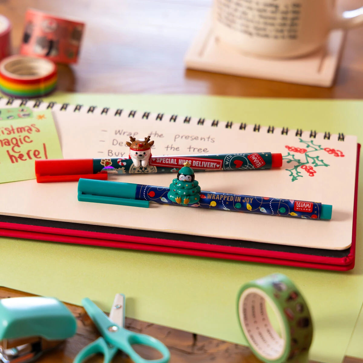 Legami - Set of Two Gel Pens with Animal Ornament - Jingle All the Way