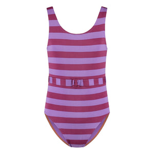 Beachlife - Striped Drawstring Recycled Fiber Swimsuit | Purple