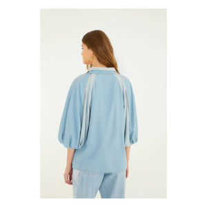 Farm Rio - Two-Tone Denim Blouse | Blue