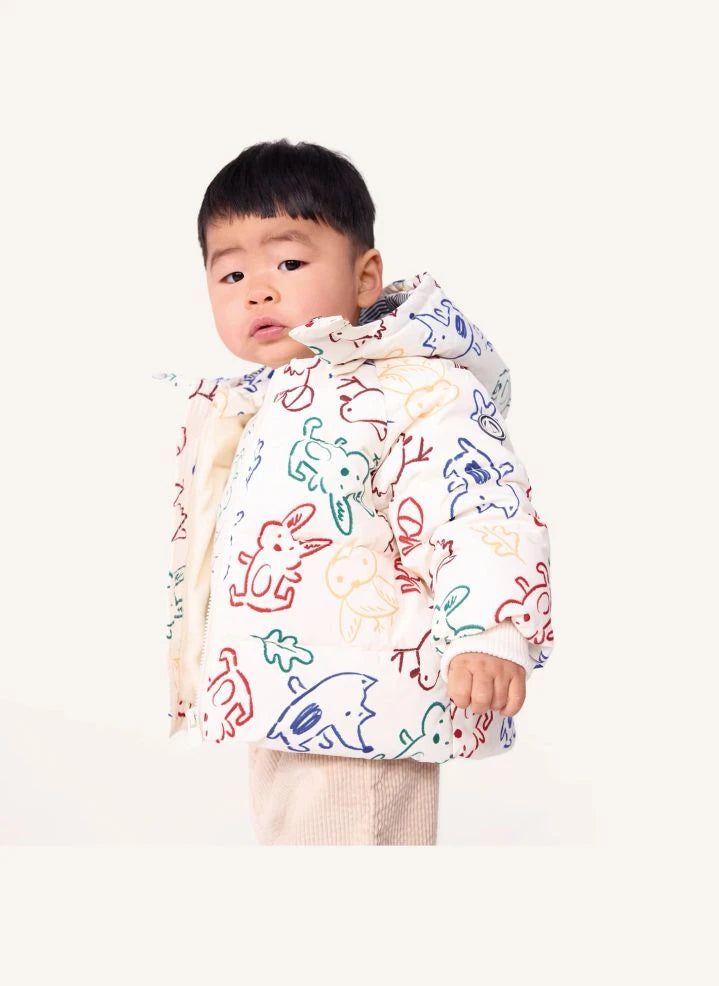 Petit Bateau - Ecru Baby Animal Print Down Jacket