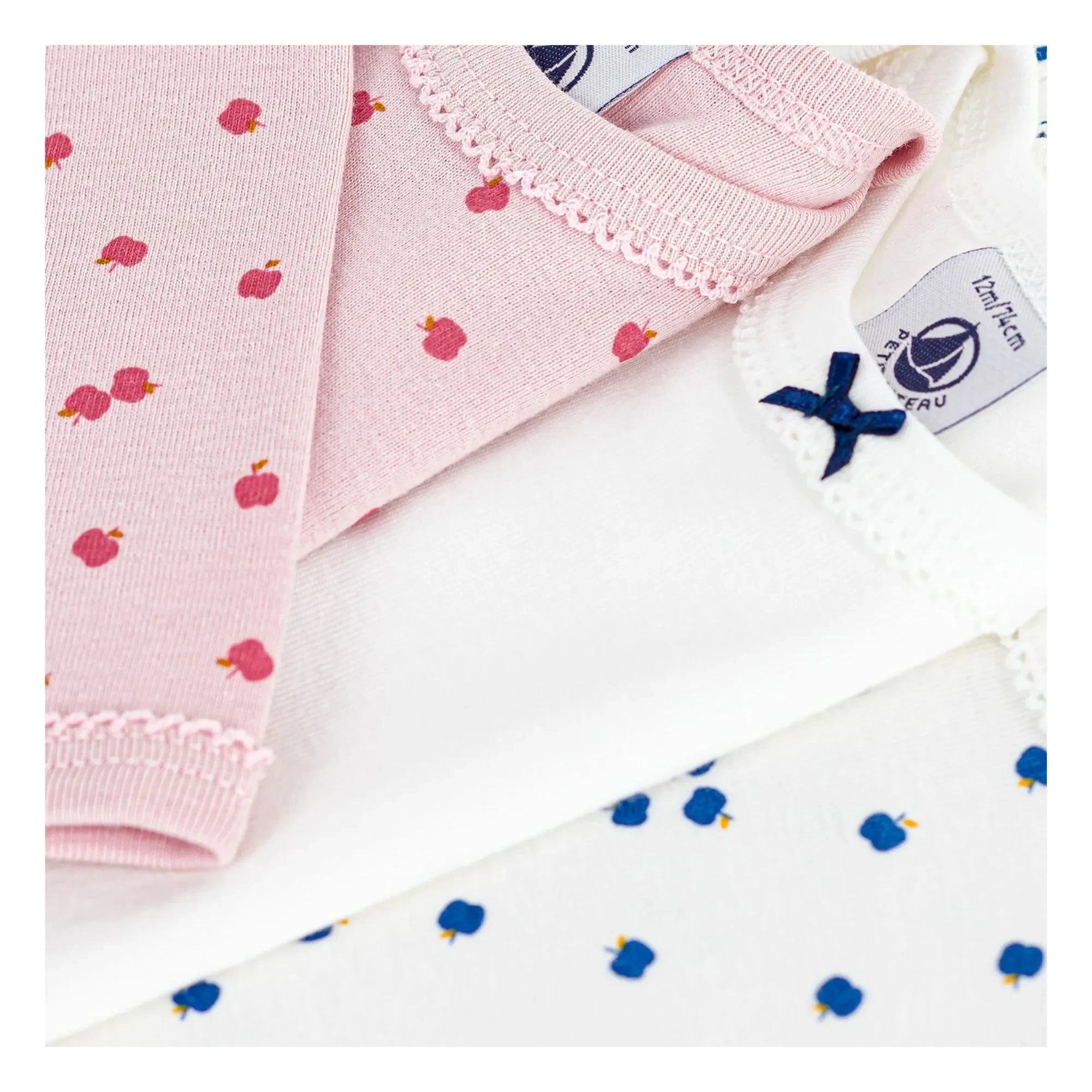 Petit Bateau - Batch 3 Organic Cotton Apple Bodysuits | Ecru