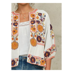 M.A.B.E. - Greta Cotton Embroidered Jacket | Orange
