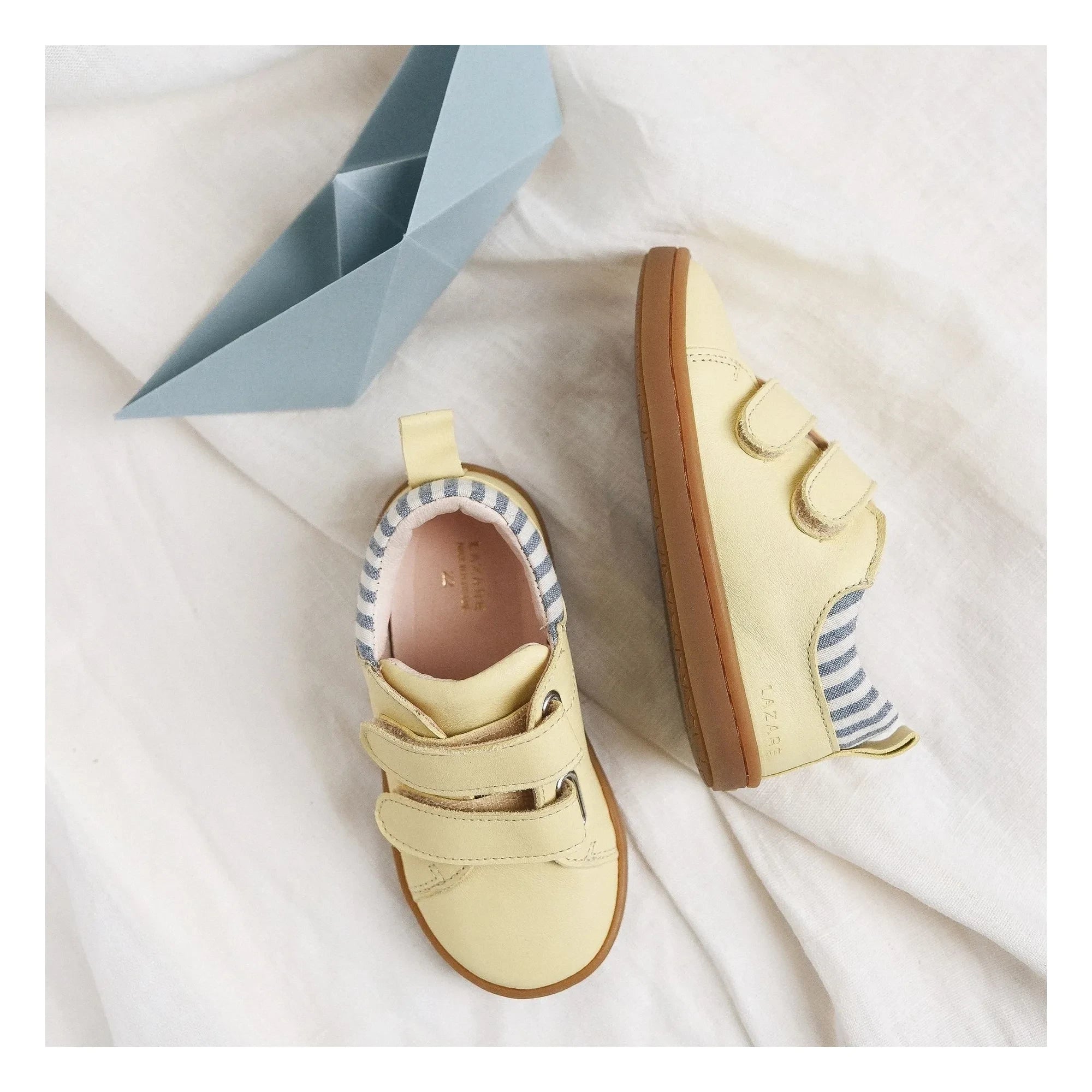 Lazare - Mahaut Striped Distressed Sneakers | Pale Yellow
