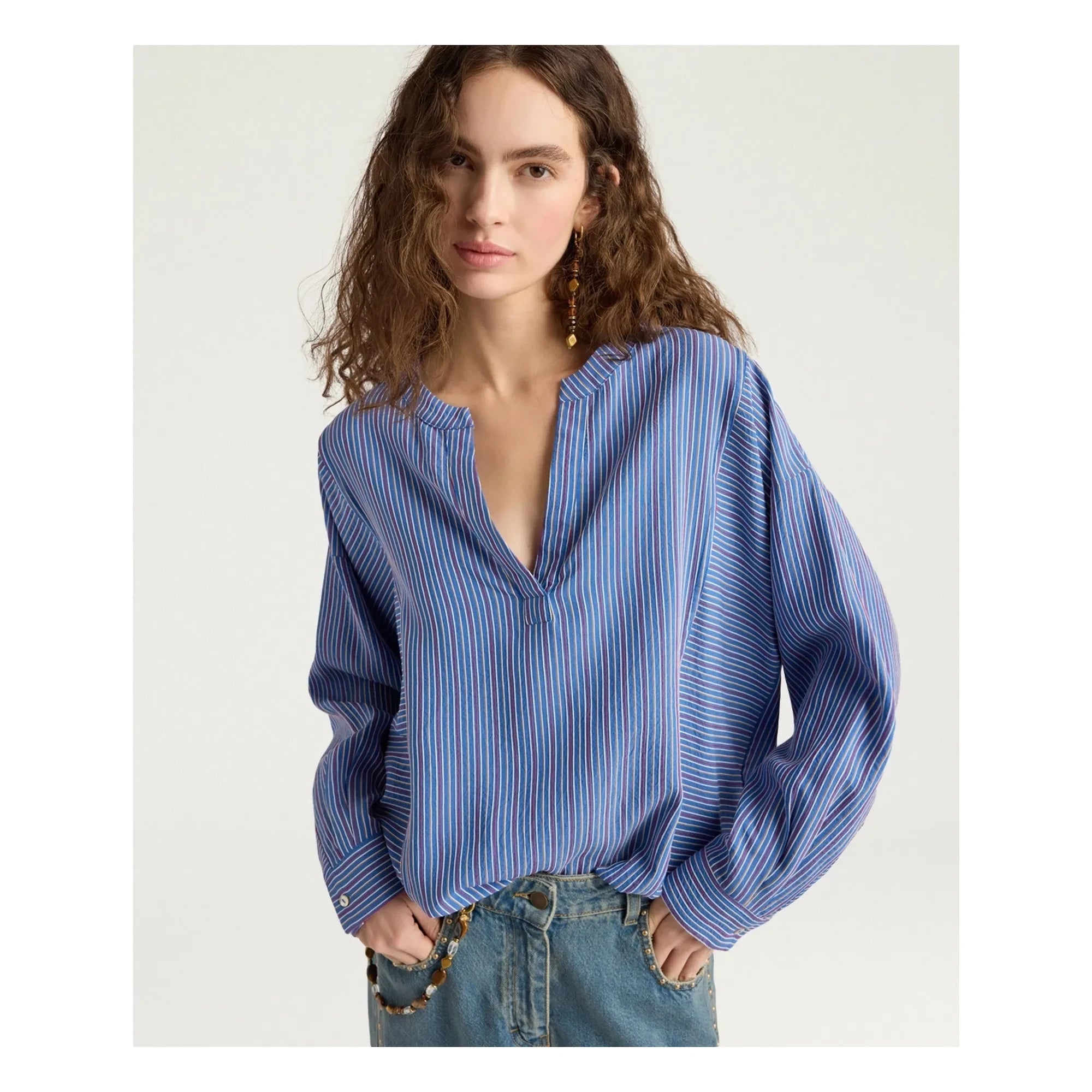 Momoni - Spiked Striped Blouse | Blue