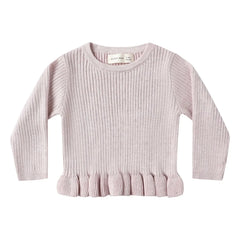 Quincy Mae - Ruffled Organic Ribbed Knit T-Shirt | Lilac