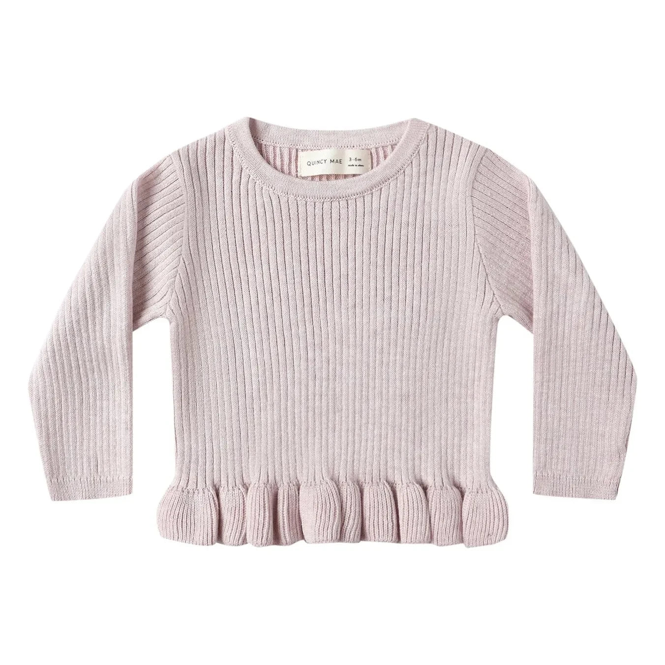 Quincy Mae - Ruffled Organic Ribbed Knit T-Shirt | Lilac