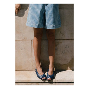 The Tiny Big Sister - Cotton Striped Shorts | Light Blue Denim