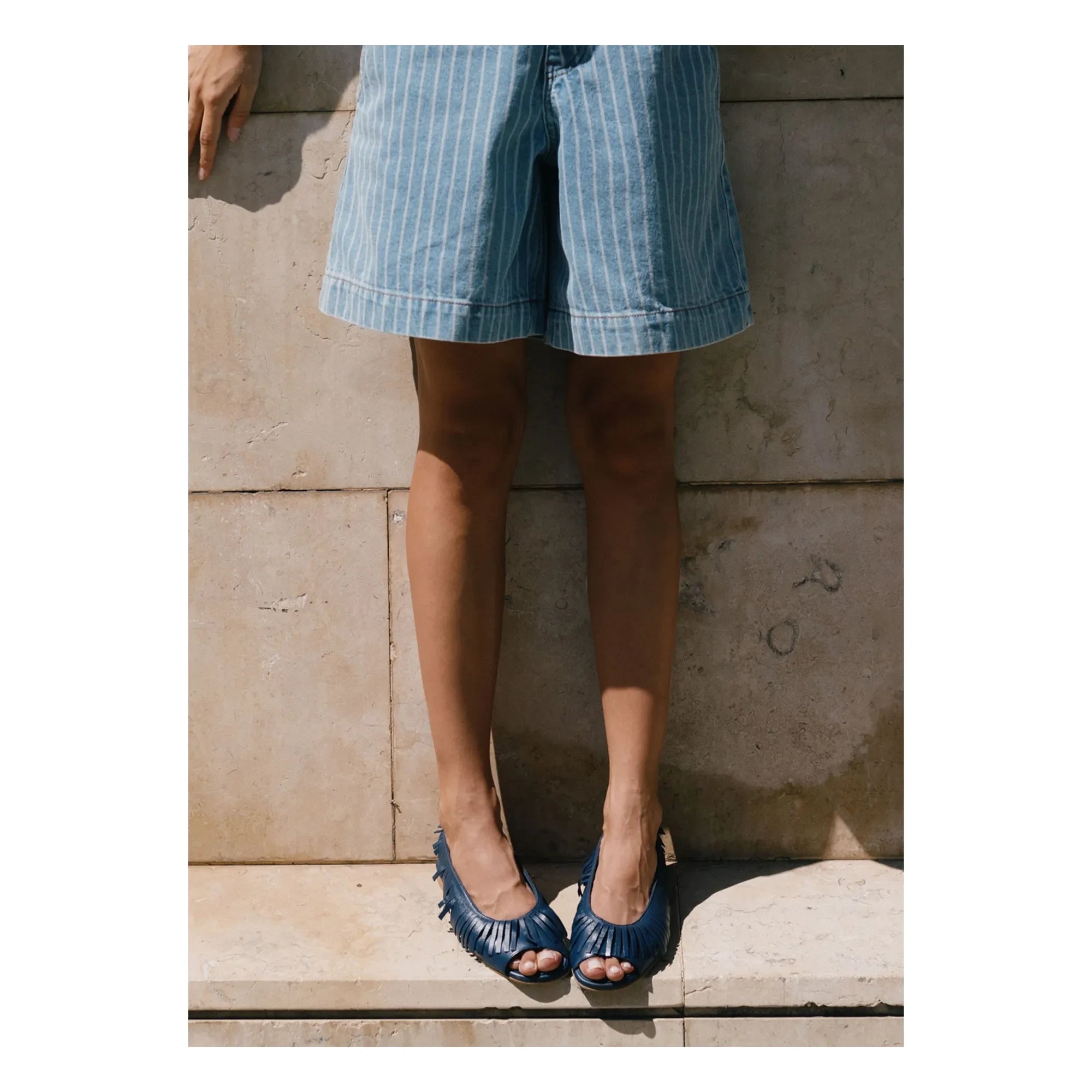 The Tiny Big Sister - Cotton Striped Shorts | Light Blue Denim