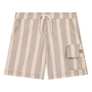 Studio Bohème - Striped Organic Cotton Cargo Bermuda Shorts | Light Blue