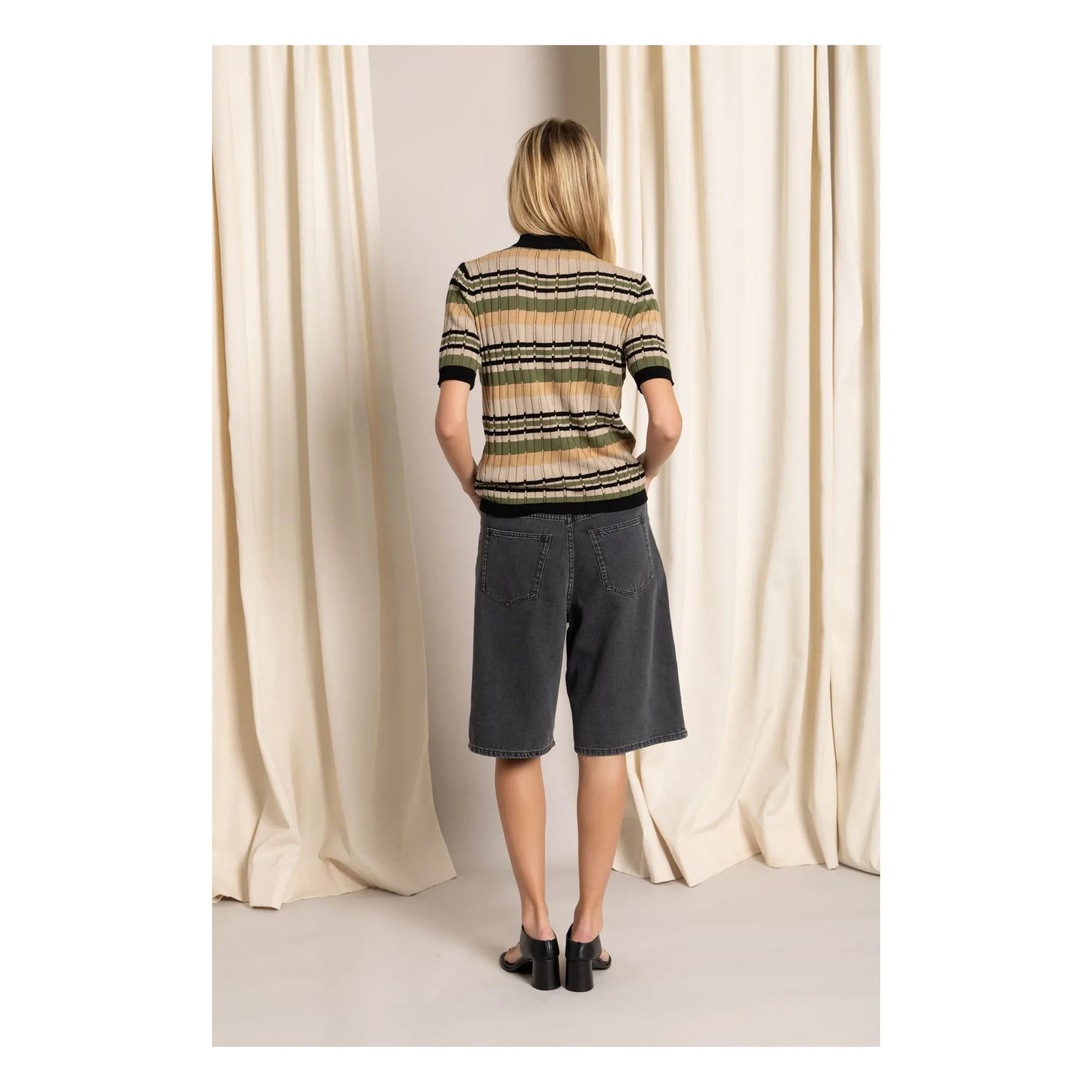 Smallable Woman - Selma Striped Polo Neck T-shirt | Iced Brown