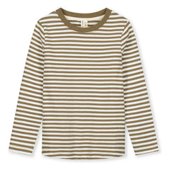 Gray Label - Striped Organic Cotton T-Shirt | Dark Khaki Brown