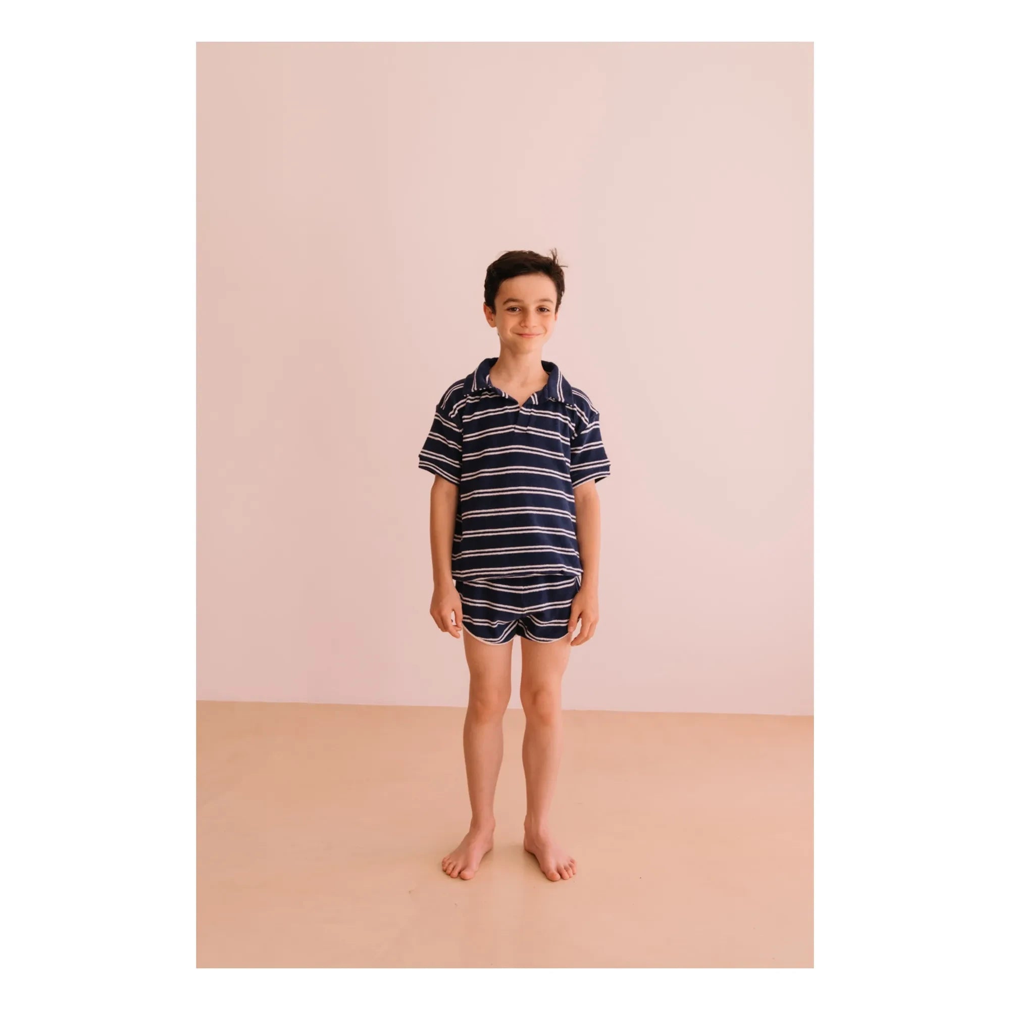We Are Kids - Juju Striped Organic Cotton Towel Shorts | Navy Blue