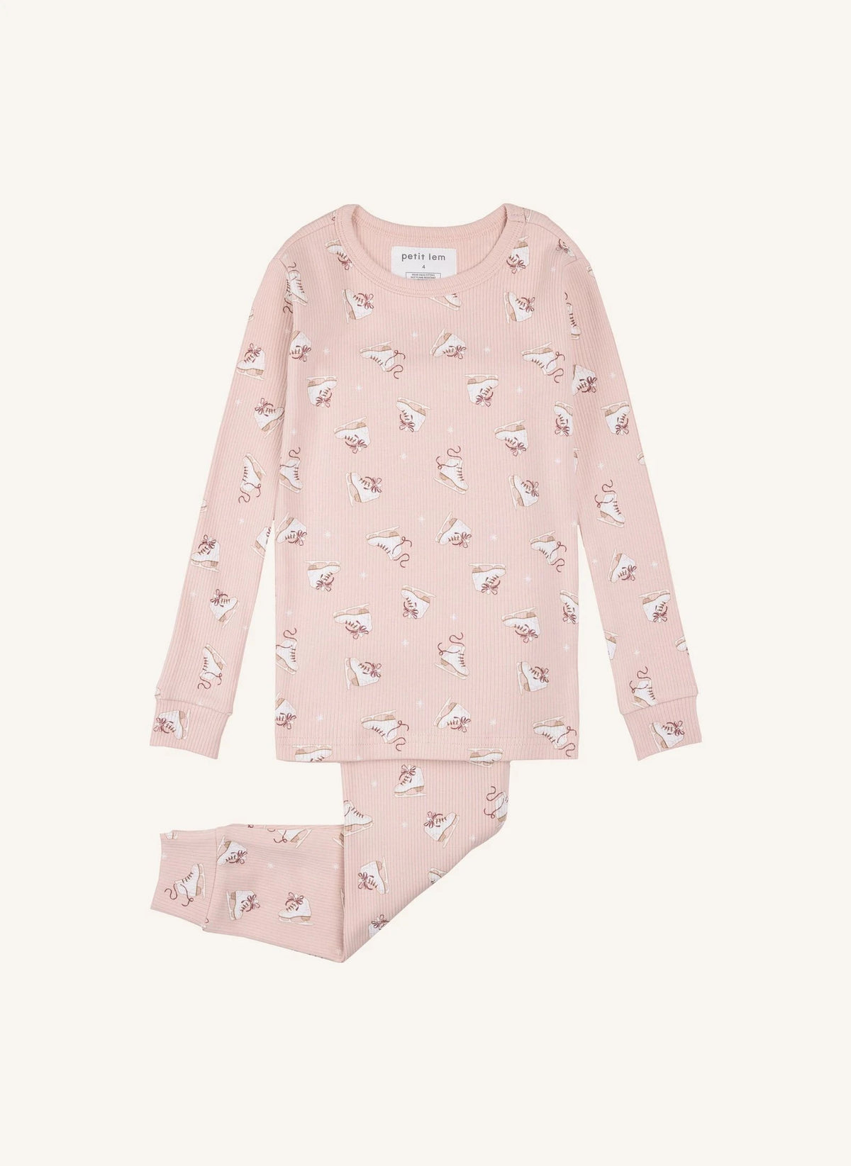Petit Lem - Organic Ribbed Cotton Skateboard-Print Pajamas | Light Pink