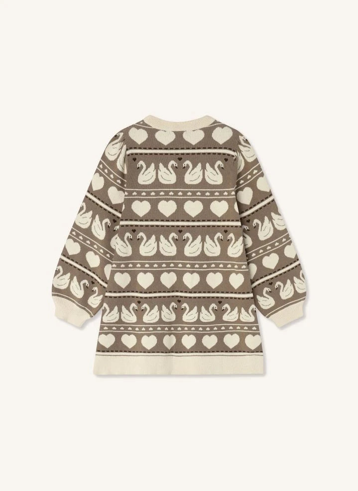 Fliink - Cute Swan Knit Dress, Organic Cotton | Ecru