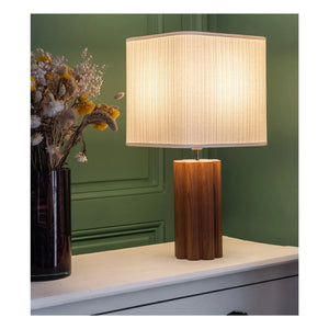 The Socialite Family - Iroko Veneered Beech Body and Pleated Cotton Gioia Table Lamp - EU Version (220 V) | Iroko