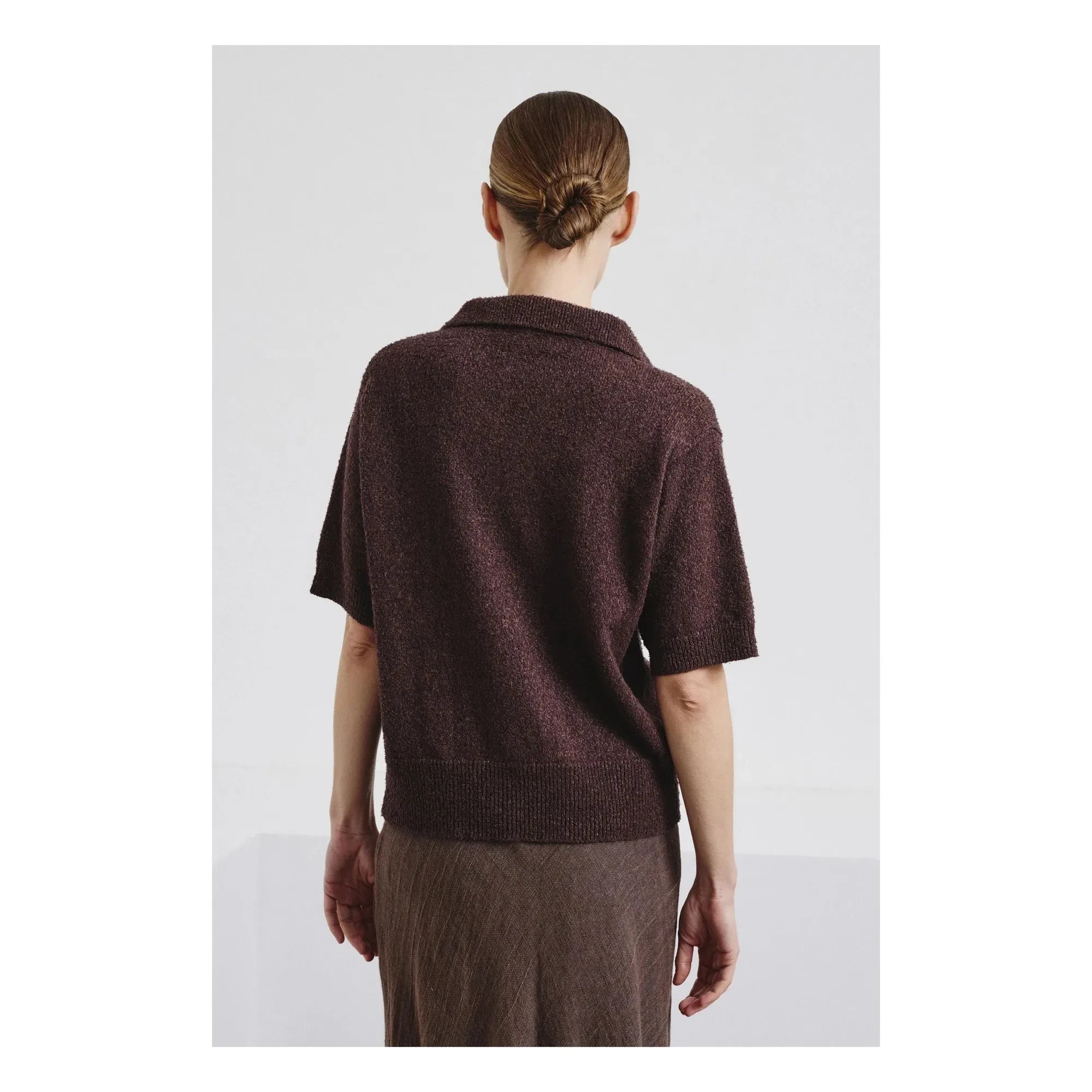 Pomandère - Cotton & Linen Polo Sweater | Dark Brown