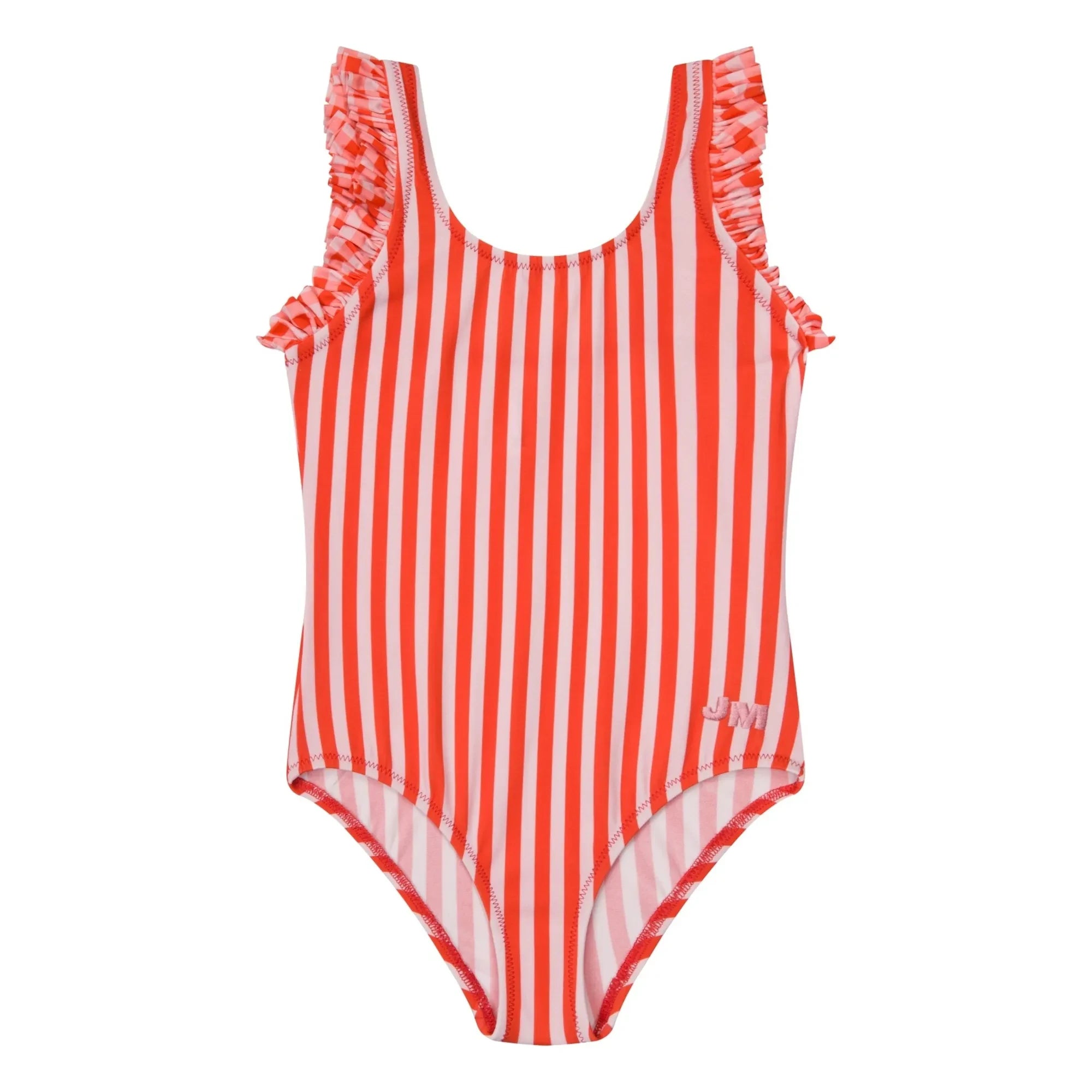 Jera Mini - Striped Ruffled Swimsuit | Red