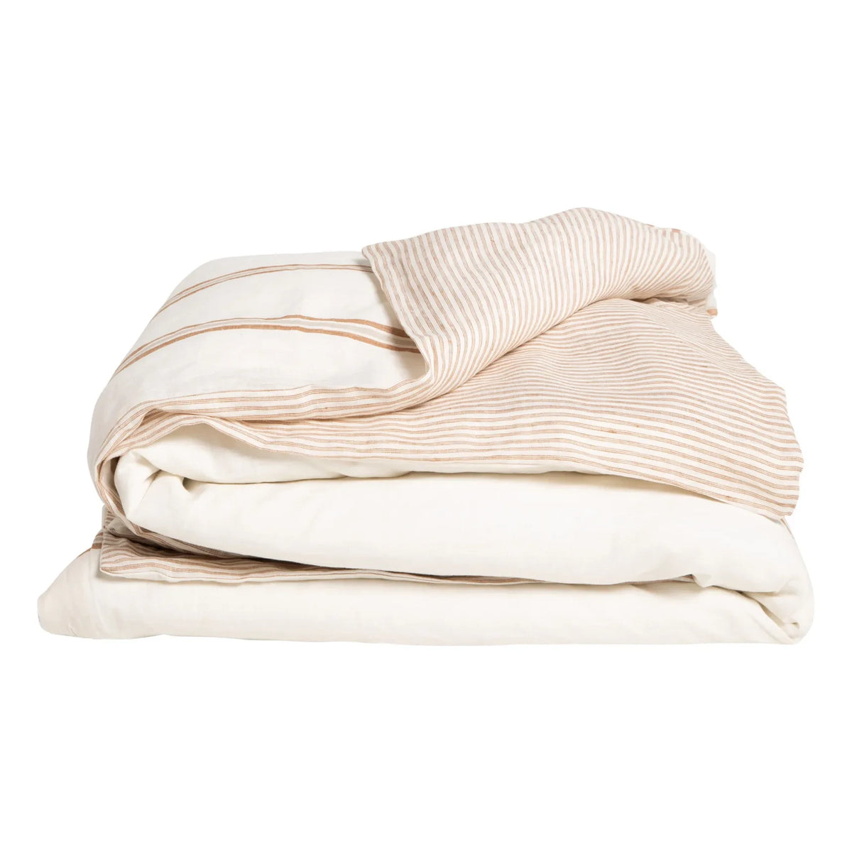 Gabrielle Paris - Striped Washed Linen Double-Sided Duvet Cover | Brown