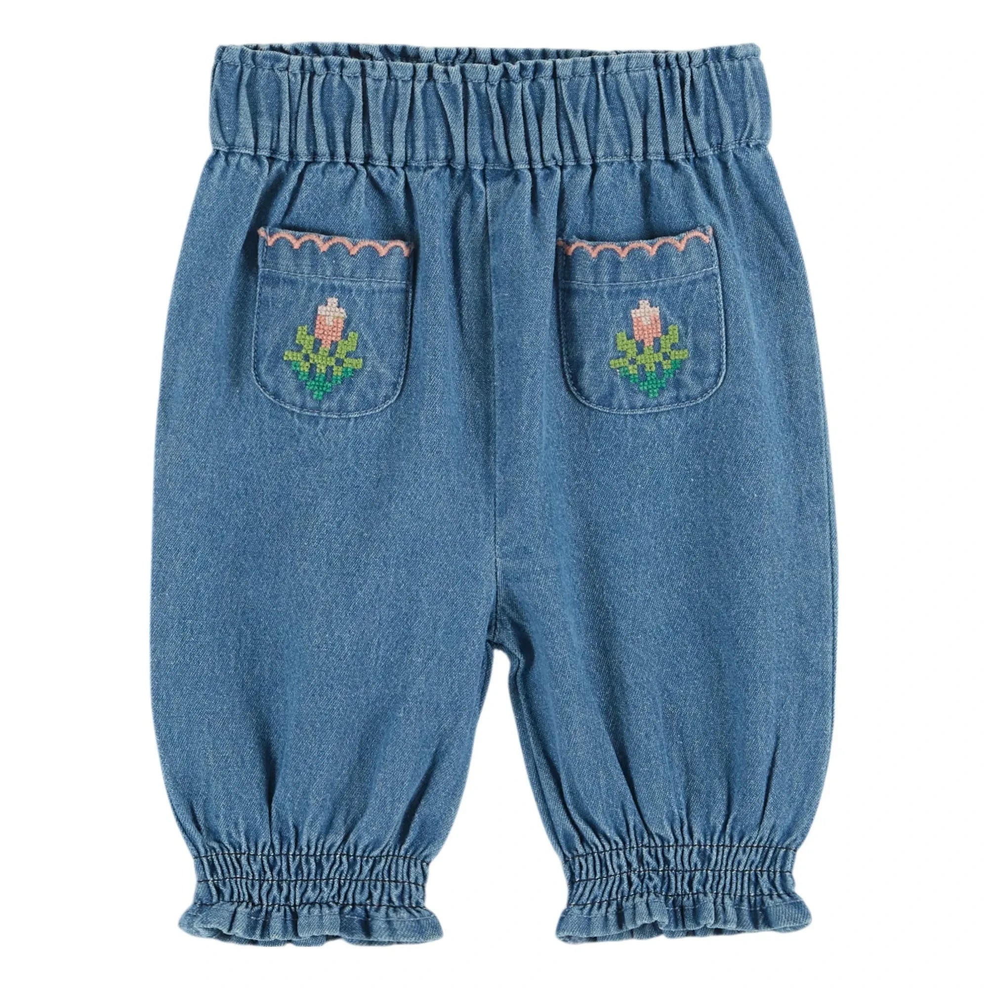 Emile et Ida - Embroidered Gathered Jeans | Blue